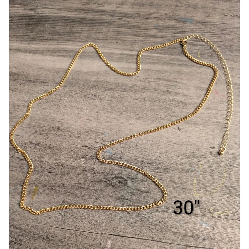 Womens Gold Tone Curb Chain Belly Belt Minimalist Waist Chain Body Jewelry 30in